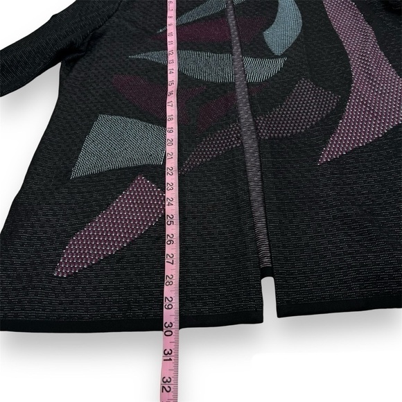 Ming Wang Open Front Jacket Womens L Large 3/4 sleeve Aqua Black Purple Cardigan - Picture 6 of 8